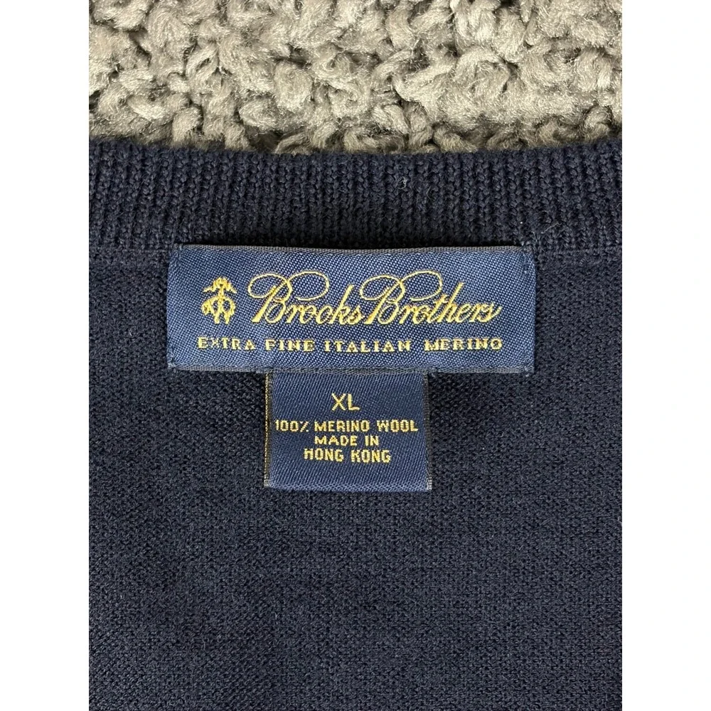 Brooks Brothers Mens XL Merino Wool Argyle Sweater Vest Navy Blue V-Neck